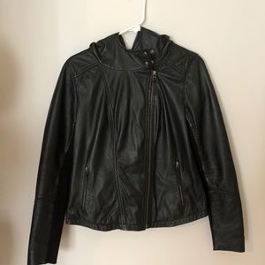 Women's Leather Hooded Jacket Hinge Size Medium